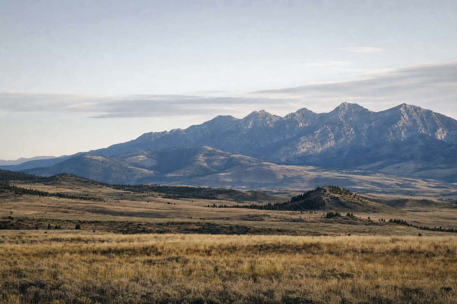 Illustration of mountain ridges and open grassland